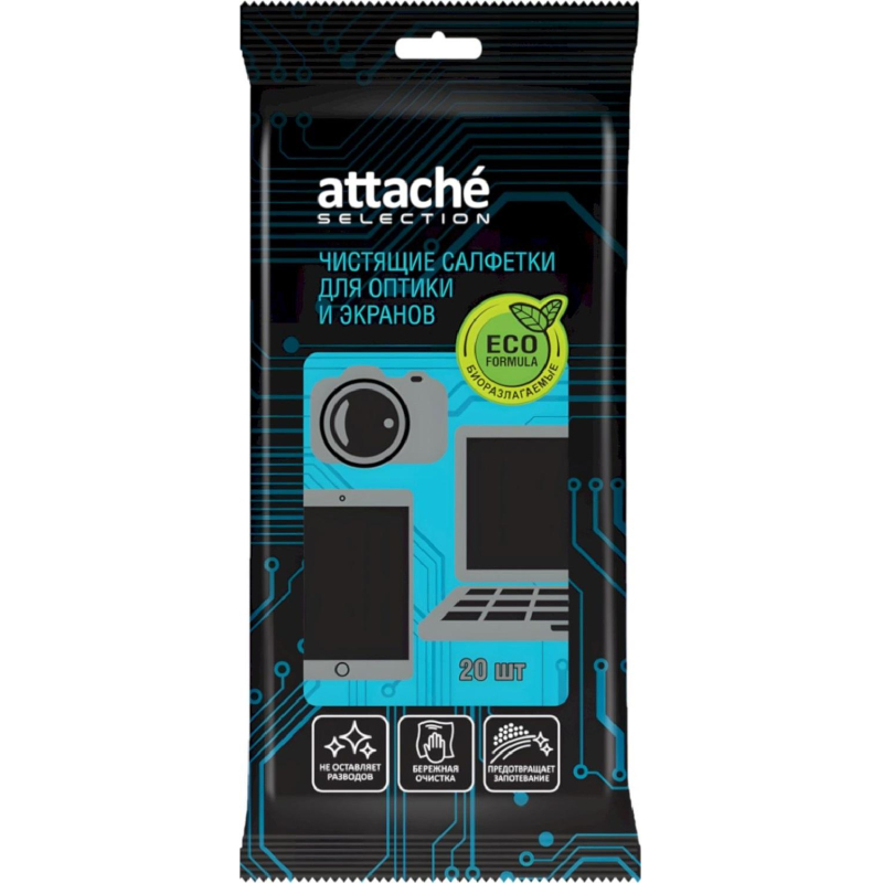 Салфетки Attache Selection д/экранов, биоразлагаемые, 20 шт, 110х190