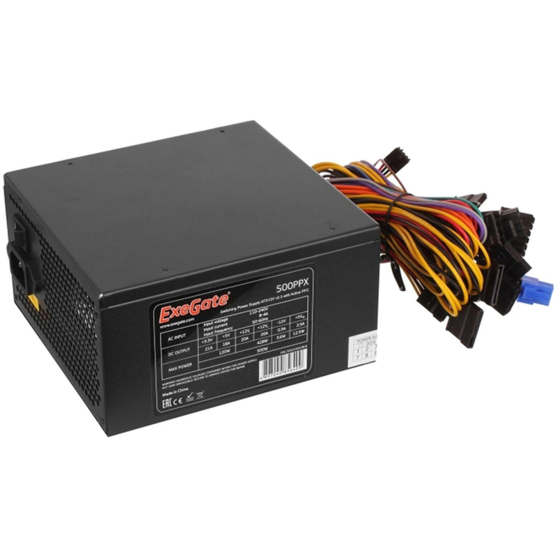 Блок питания ExeGate 500W 500PPX ATX,  SC, 14cm fan, black (EX221641RUS-S)