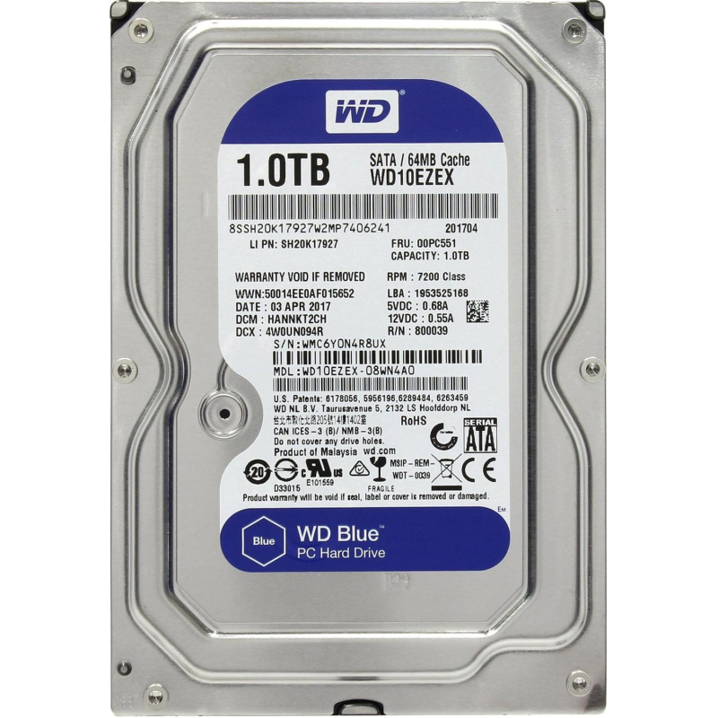 Жесткий диск WD Original SATA 1Tb WD10EZEX Caviar Blue (7200rpm) 64Mb 3.5