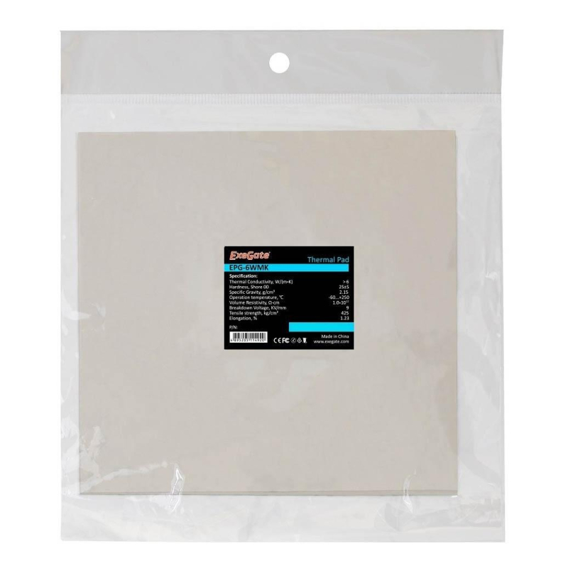 Термопрокладка ExeGate EPG-6WMK (50x50x0.5 mm, 6 Вт/ (мК)) (EX282357RUS)