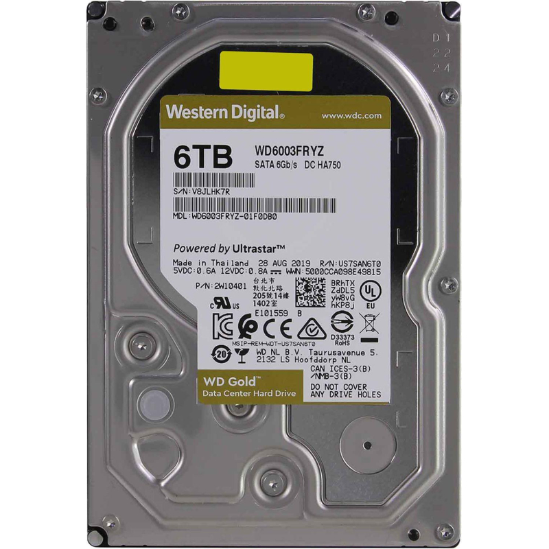 Жесткий диск WD Gold  6TB 3.5 SATA, 256MB, 7200 rpm (WD6003FRYZ)