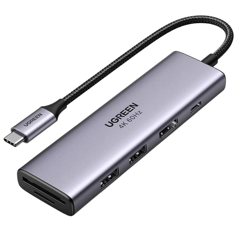 Разветвитель USB UGREEN 6 в 1 , 2 х USB 3.0, HDMI, TF/SD, PD (60384)