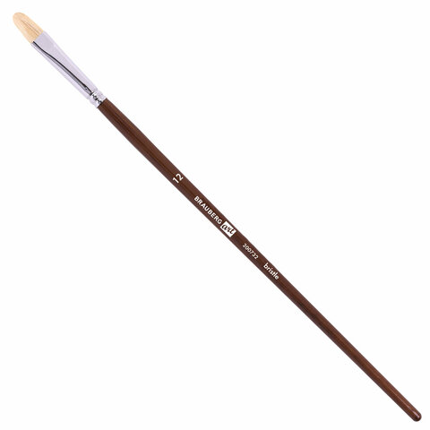 Кисть художественная профессиональная BRAUBERG ART CLASSIC, щетина, овальная, № 12, длинная ручка