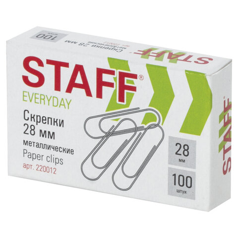 Скрепки STAFF "EVERYDAY", 28 мм, металлические, 100 шт., в картонной коробке, 220012