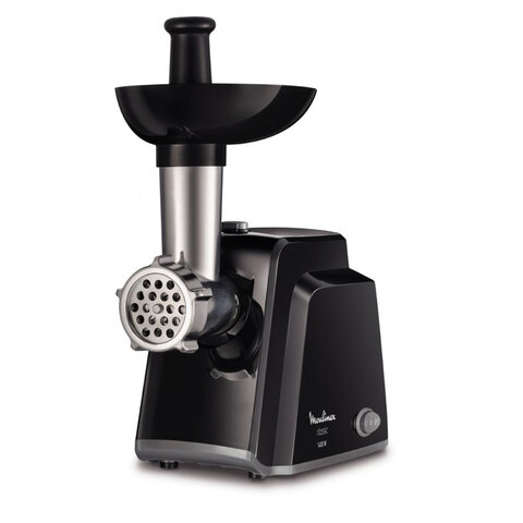 Мясорубка MOULINEX ME105830, 1400 Вт, производительность 1,7 кг/мин, 2 насадки, реверс, пластик, черная