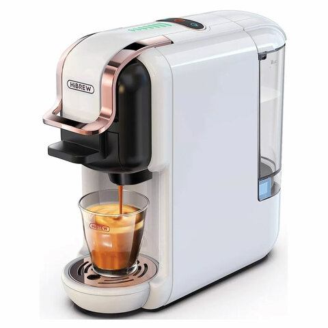 Кофемашина капсульная 5 в 1 NES/DG/чалды/молотый/K-Cup HIBREW H2B, 1450 Вт, объем 0,6 л, белая, 37194