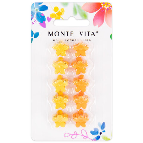 Крабы для волос НАБОР 10 шт., цветочки, soft-touch, оранжевый, жёлтый, MONTE VITA, 457027