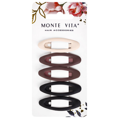 Заколки для волос НАБОР 5 шт., 5 см, клик-клак, матовые, ассорти, MONTE VITA, 457078