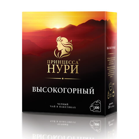 Чай ПРИНЦЕССА НУРИ "Высокогорный" черный, 100 пакетиков по 2 г