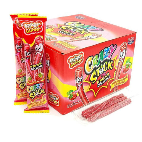 Мармелад в кислой обсыпке "CRAZY GUMMY. CRAZY STICK", клубника, 20 г, КАНДИ КЛАБ