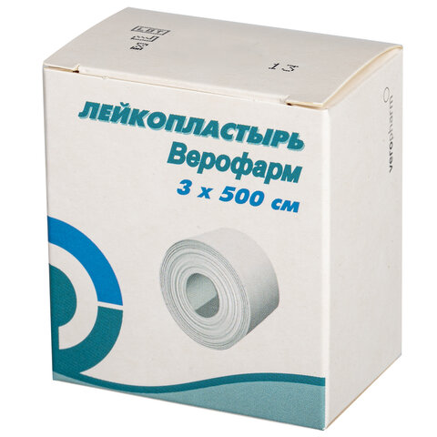 Лейкопластырь рулонный ВЕРОФАРМ, 3х500 см, тканевая основа, картонная коробка