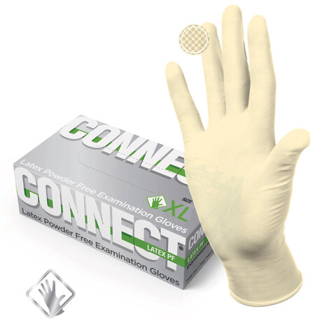 Перчатки смотровые латексные CONNECT, 45 пар (90 штук), размер XL (очень большие)