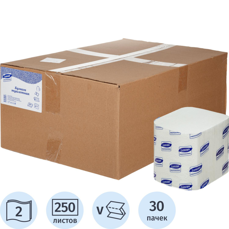 Бумага туалетная д/дисп Luscan Professional 2слбелцел250л30 пач/уп